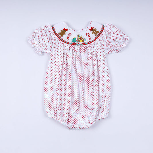 Handsmocked Gingerbread Girl Romper Honeydew