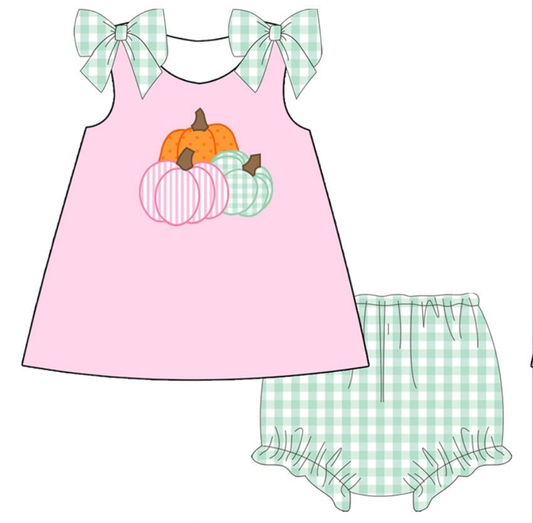Pink Three Pumpkins Applique Collection - Girl Diaper Set - eta July Boyis
