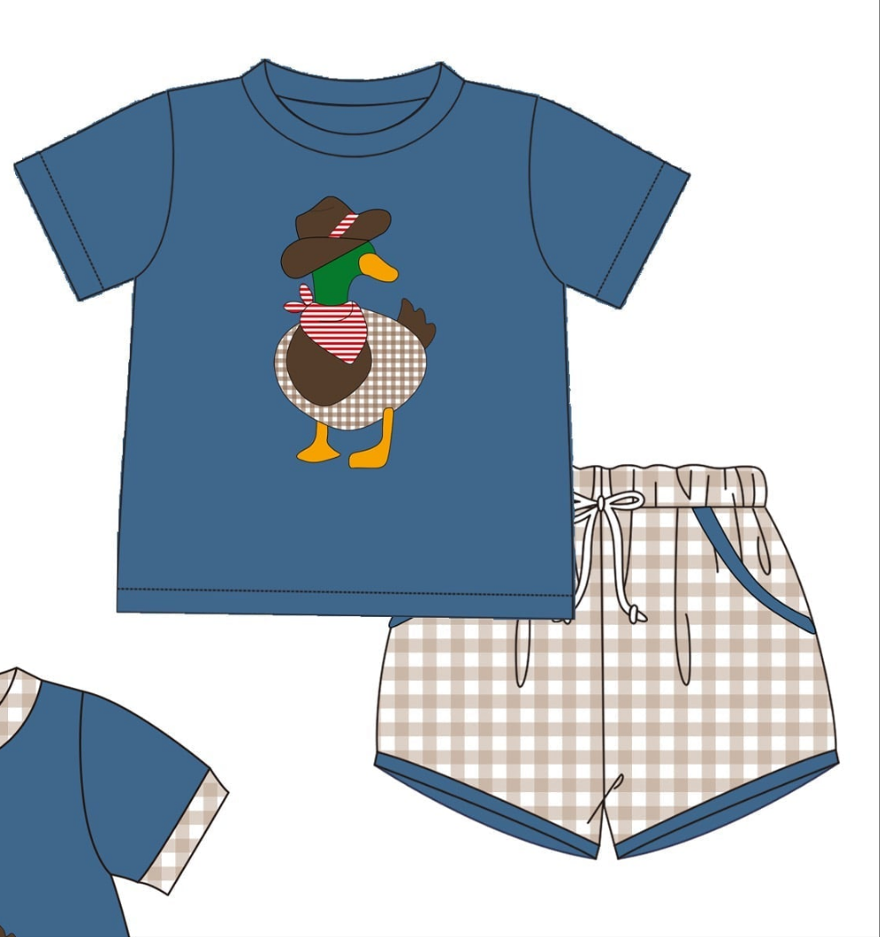 Duck Cowboy Applique Collection - Boy Short Set - eta July Boyis