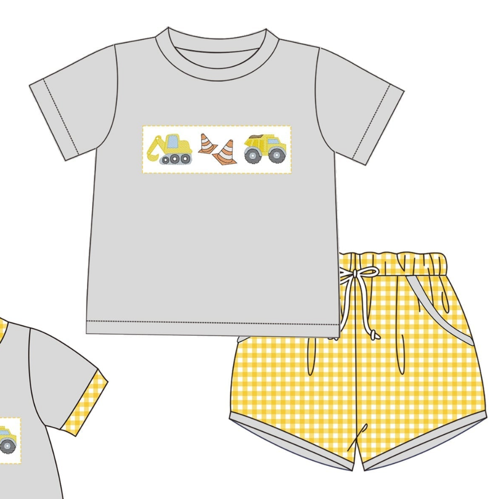 Construction Embroidery Collection - Boy Short Set - eta July Boyis