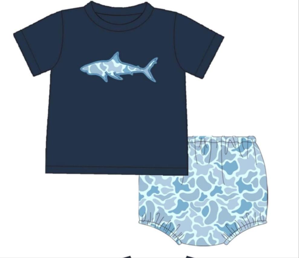 Camo Sharks Applique Collection - Diaper Set - eta July Boyis