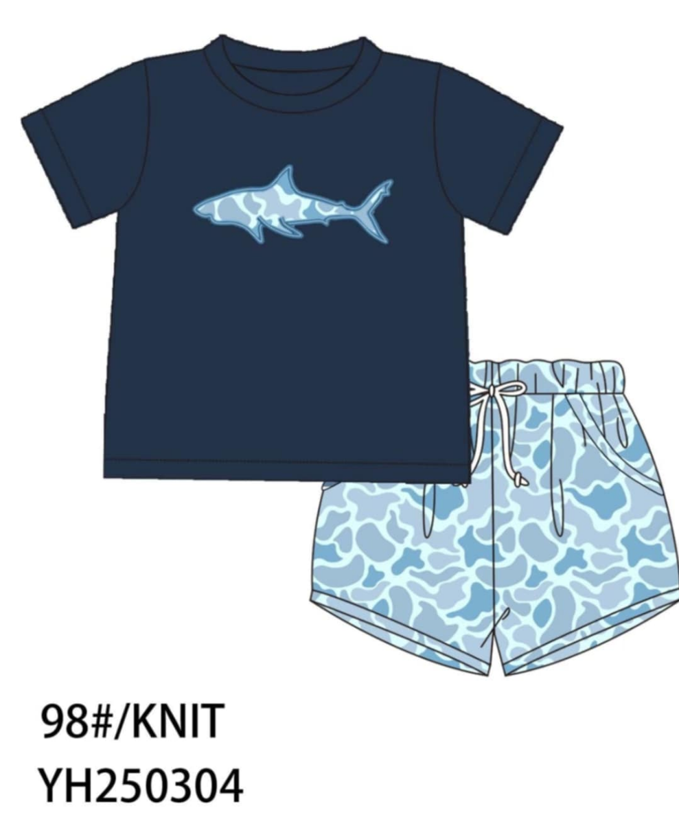 Camo Sharks Applique Collection - Boy 2 Pc Set - eta July Boyis