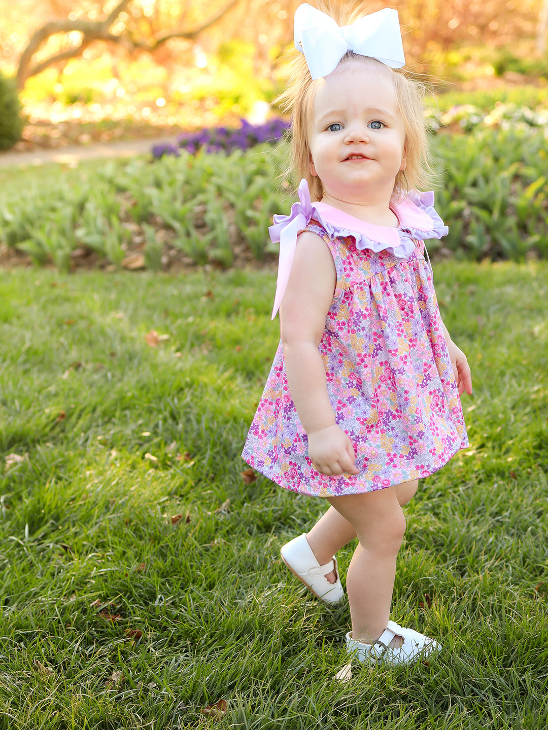 Spring Purple Floral Bow Ruffle Bloomer Set southernsweetpea