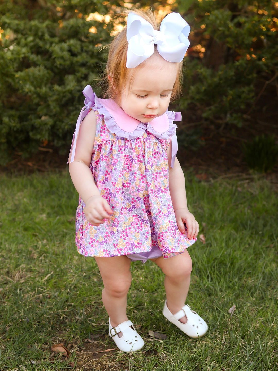 Spring Purple Floral Bow Ruffle Bloomer Set southernsweetpea
