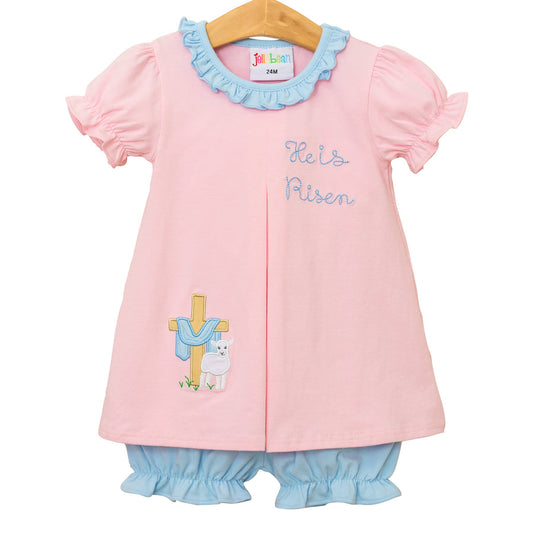He is Risen Pleat Bloomer Set Smock Candy