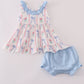 Blue Floral Bow Ruffle Print Bloomer Set Honeydew