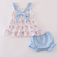Blue Floral Bow Ruffle Print Bloomer Set Honeydew