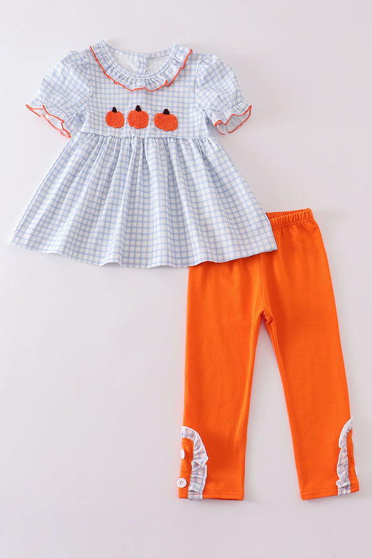 Pumpkin French Knot Plaid 2 Pc Set Honeydew