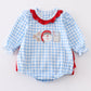 Santa Milk and Cookies Girl Blue Gingham Romper Honeydew