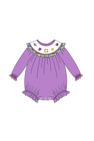 Purple Mardi Gras Embroidery Girl Romper Magic Group