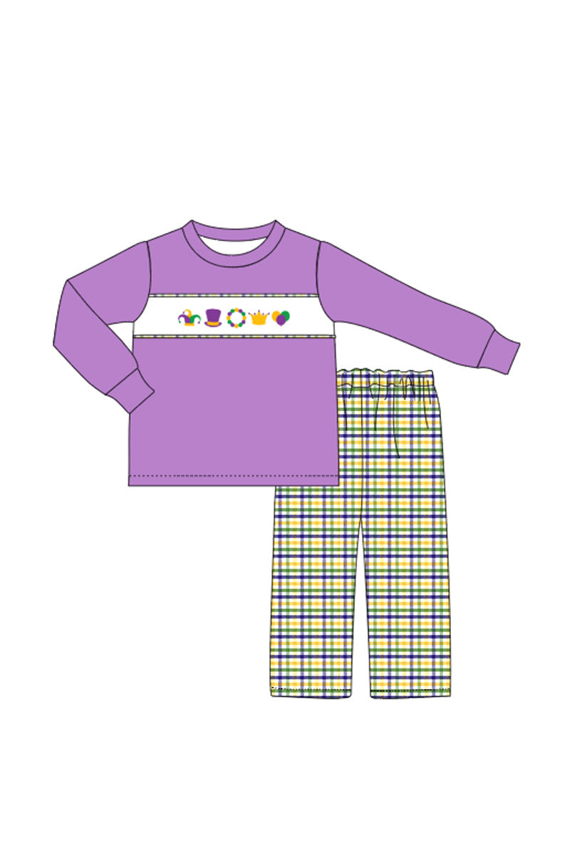 Purple Mardi Gras Embroidery 2 Pc Boy Set Magic Group