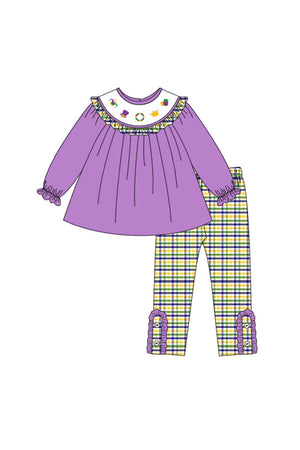 Purple Mardi Gras Embroidery 2 Pc Girl Set Magic Group