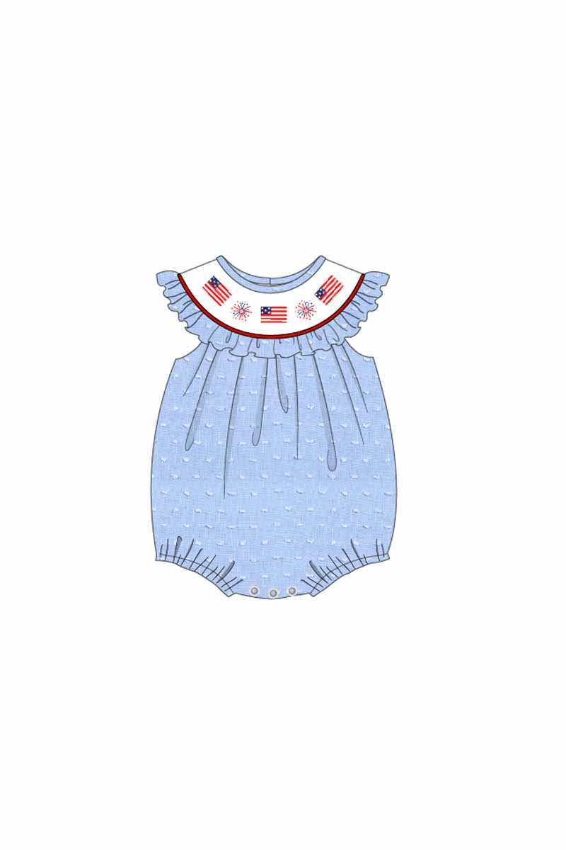 Blue Patriotic Flag Embroidery Swiss Dot Girl Bubble Magic Group