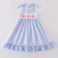Blue Seersucker Whale Embroidery Dress Honeydew