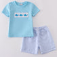 Blue Seersucker Whale Embroidery Set Honeydew