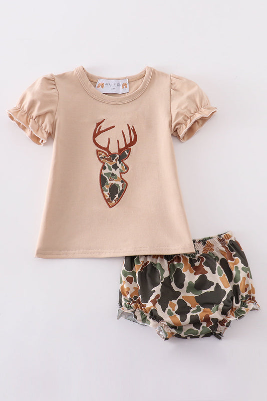 Camoflauge Deer Applique Girl Bloomer Set