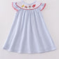 Blue Seersucker Crawfish Embroidery Collection Girl Dress