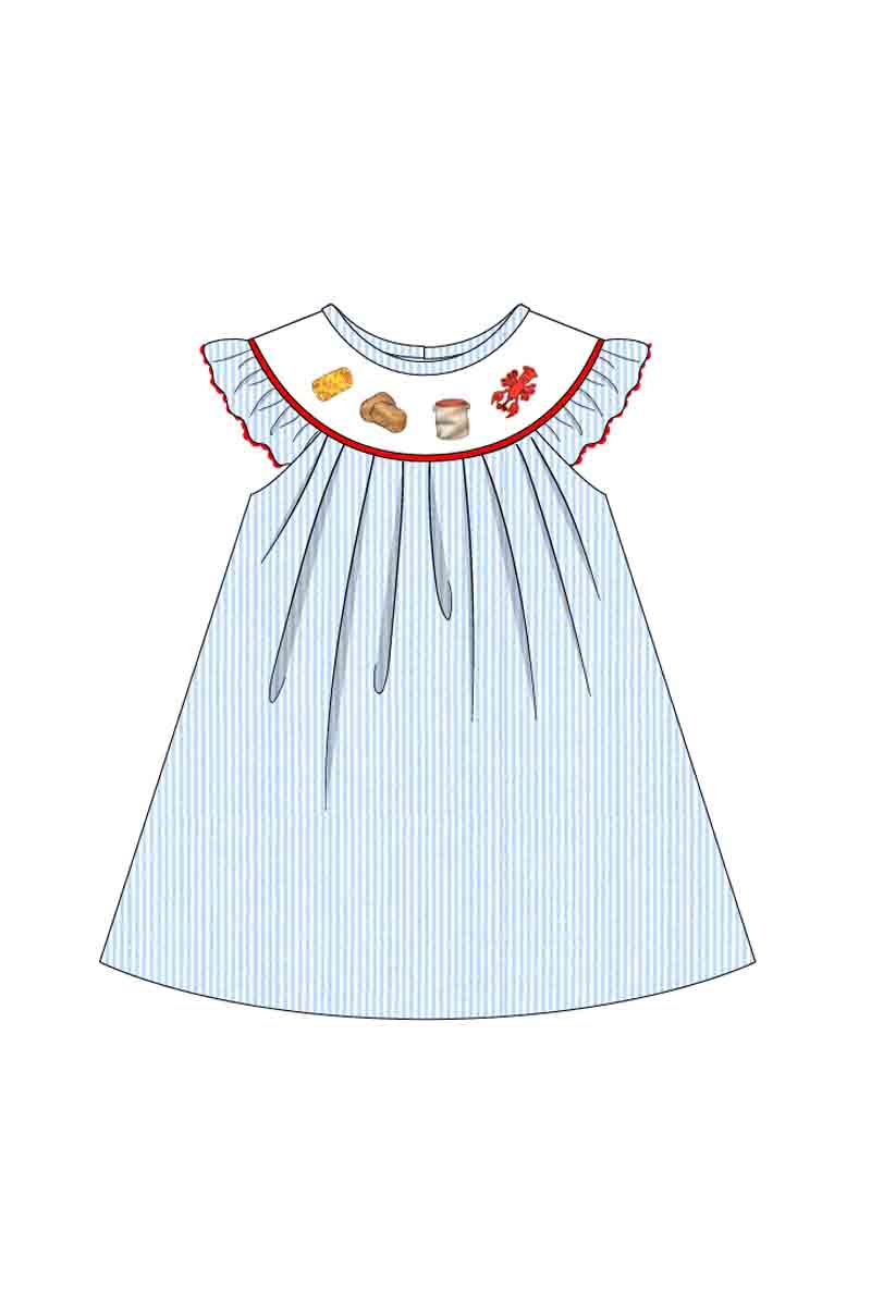 P004 - Blue Crawfish Embroidery Collection Girl Dress - eta July Magic Group