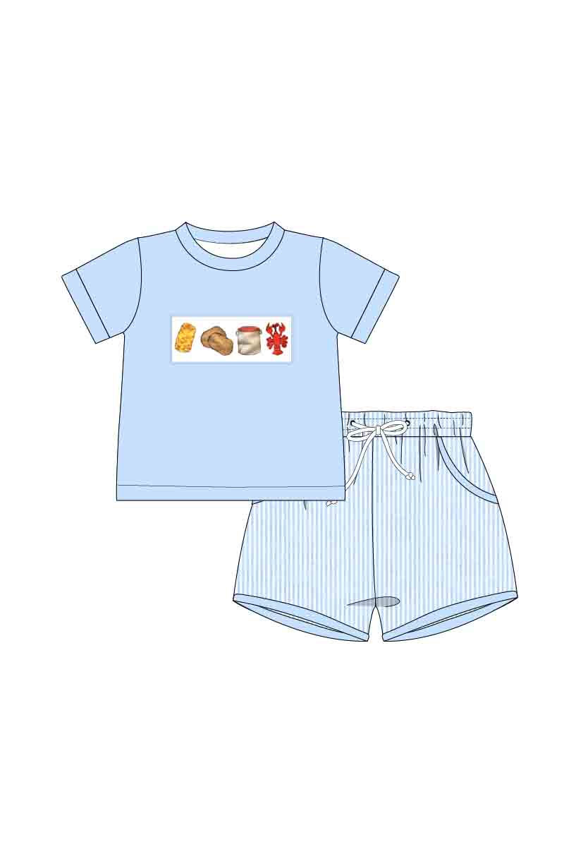 P004 - Blue Crawfish Embroidery Collection Boy Set - eta July Magic Group