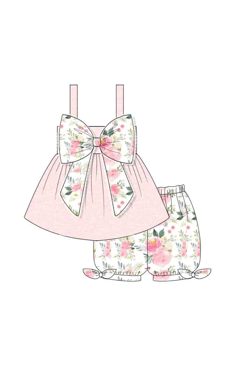 P004 - Pink Lace Floral Bow Collection Girl Set- eta July Magic Group