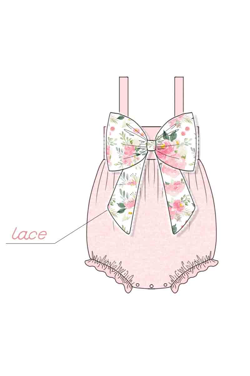P004 - Pink Lace Floral Bow Collection Girl Bubble - eta July Magic Group