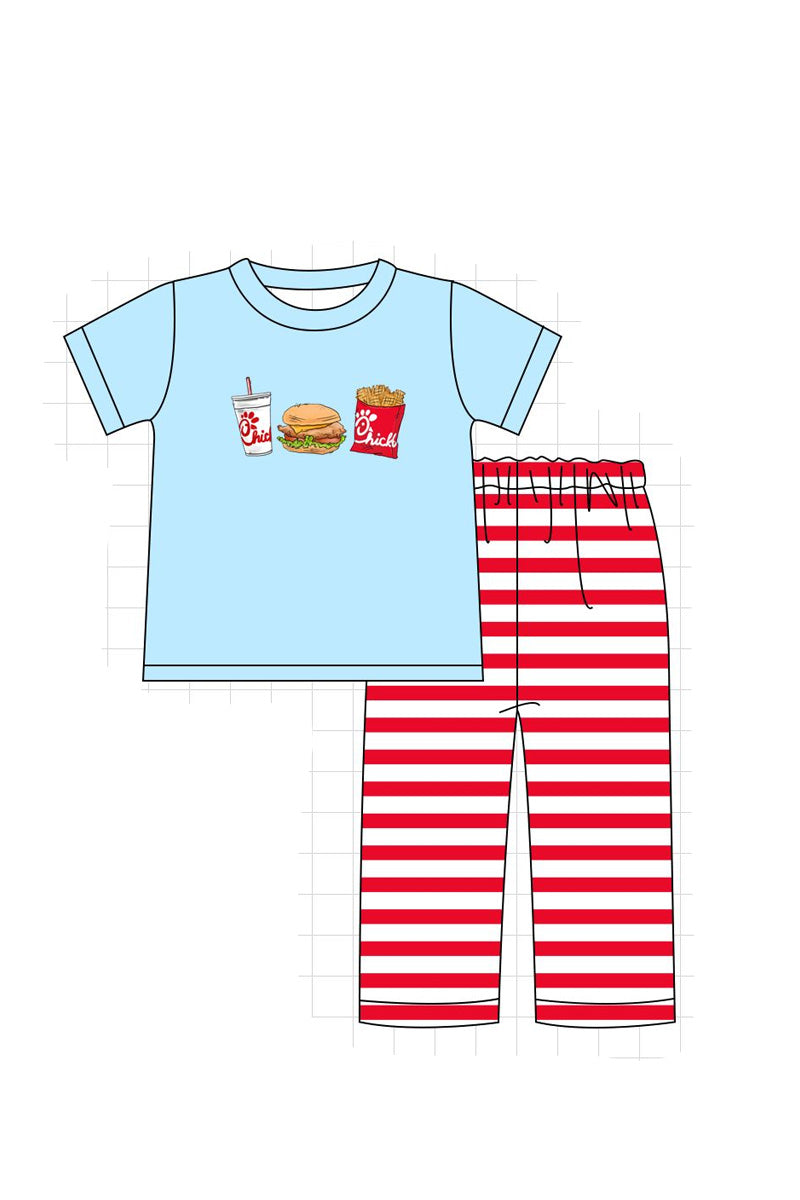 P004 - Chicken Striped Embroidery Collection Boy Set - eta July Magic Group
