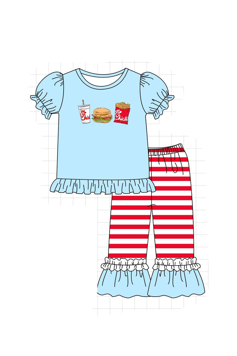 P004 - Chicken Striped Embroidery Collection Girl Set - eta July Magic Group