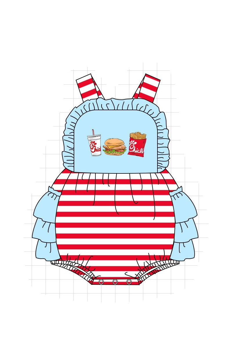 P004 - Chicken Striped Embroidery Collection Girl Romper - eta July Magic Group