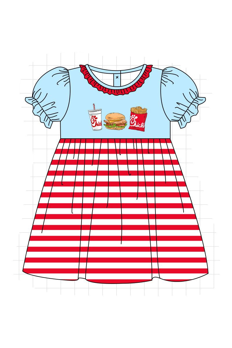 P004 - Chicken Striped Embroidery Collection Girl Dress - eta July Magic Group