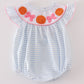 Blue Striped Orange French Knot Pumpkin Girl Romper Honeydew