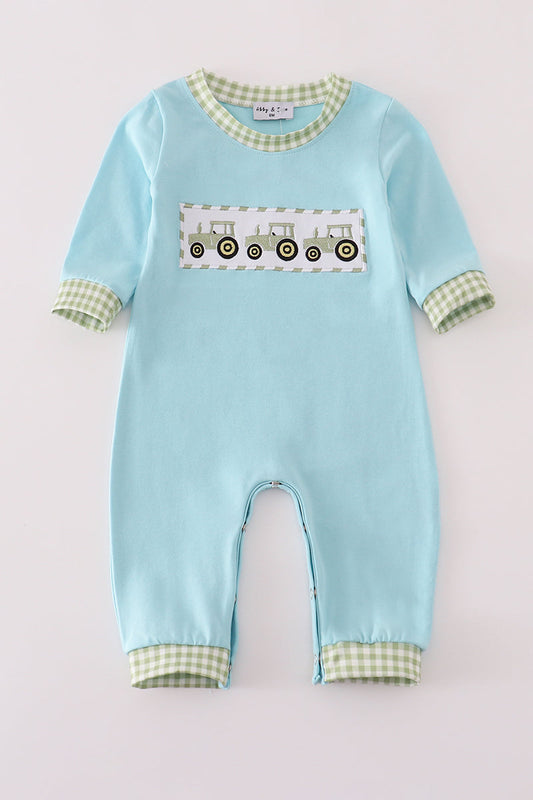 Blue Tractor Embroidery Boy Jonjon Honeydew