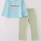 Blue Tractor Embroidery Boy Pants Set Honeydew