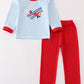 Blue Stripe Airplane Applique Boy Set Honeydew