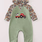 Green Camouflage Cow Tractor Applique Boy Romper Honeydew