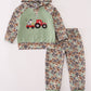 Green Camouflage Cow Tractor Applique Boy Pants Set Honeydew