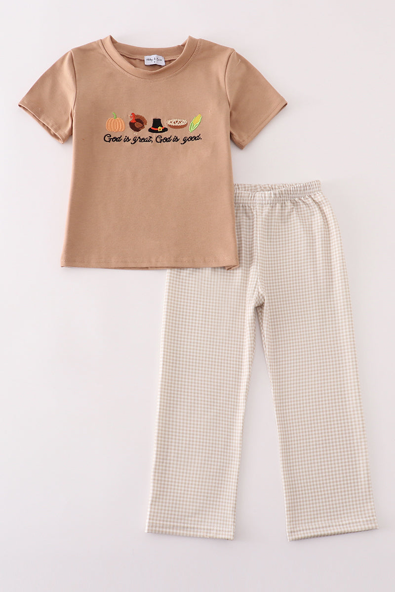 Khaki Thanksgiving God is Great Boys Set Honeydew