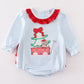 Blue Stripe Christmas Puppy Applique Girl Bubble Honeydew