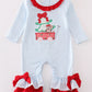 Blue Stripe Christmas Puppy Applique Girl Bubble Honeydew
