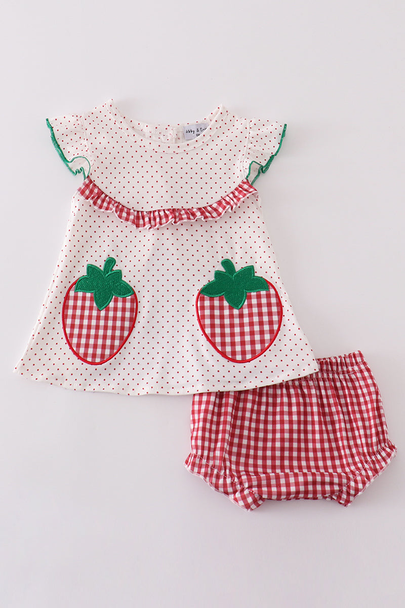 Red Dot Strawberry Embroidery Girl Bloomer Set