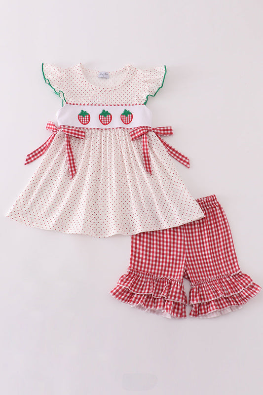 Red Dot Strawberry Embroidery 2 Pc Girl Set