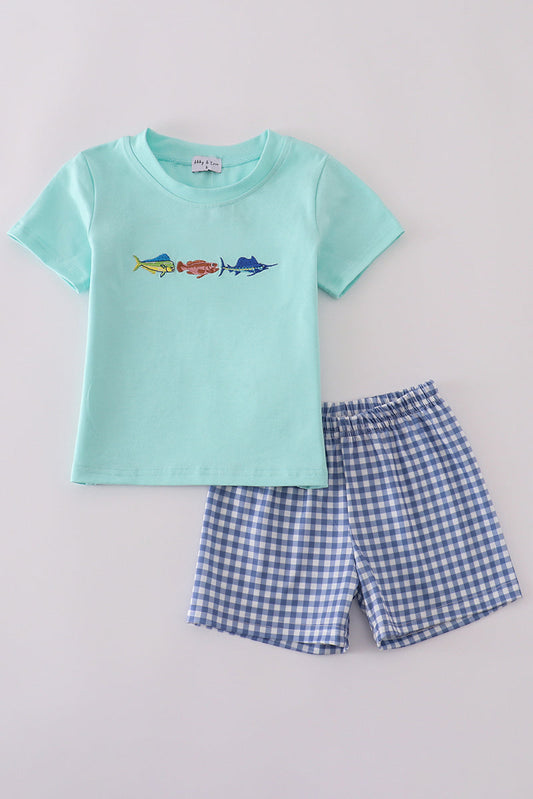 Three Fish Maui Marlin Boy Shirt Set Honeydew