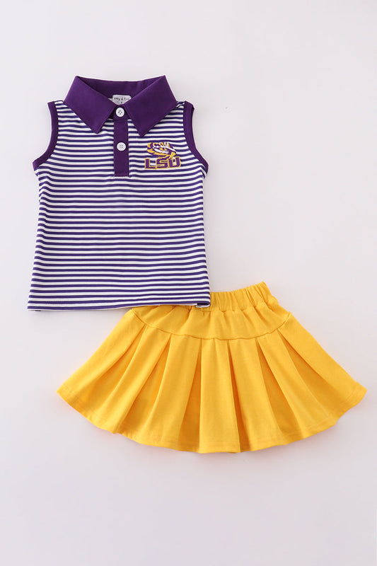 Purple Gold L S U Embroidery Skort Set Honeydew