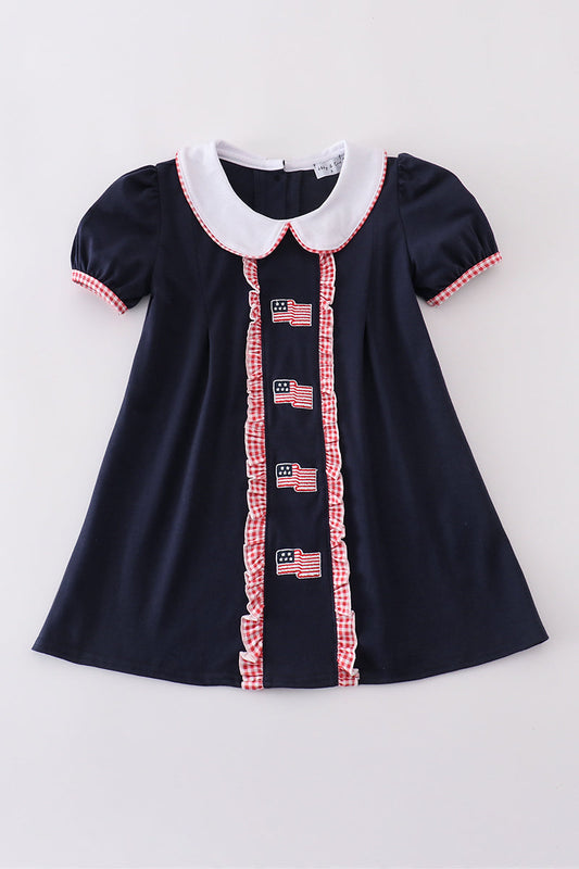 Navy Flag Embroidery Dress Honeydew