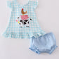Farm Cow Pig Chicken Embroidery Plaid Bloomer Set Honeydew