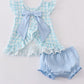 Farm Cow Pig Chicken Embroidery Plaid Bloomer Set Honeydew