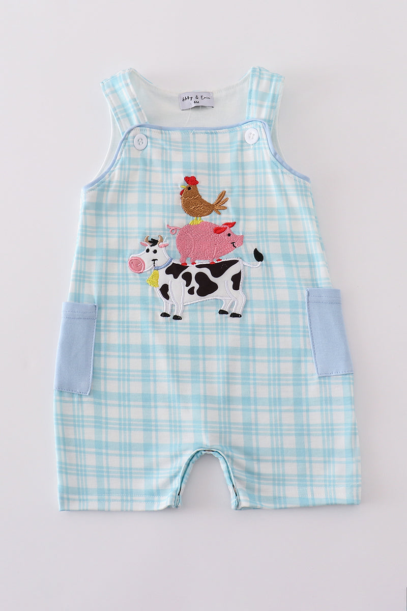 Farm Cow Pig Chicken Embroidery Plaid JonJon Honeydew