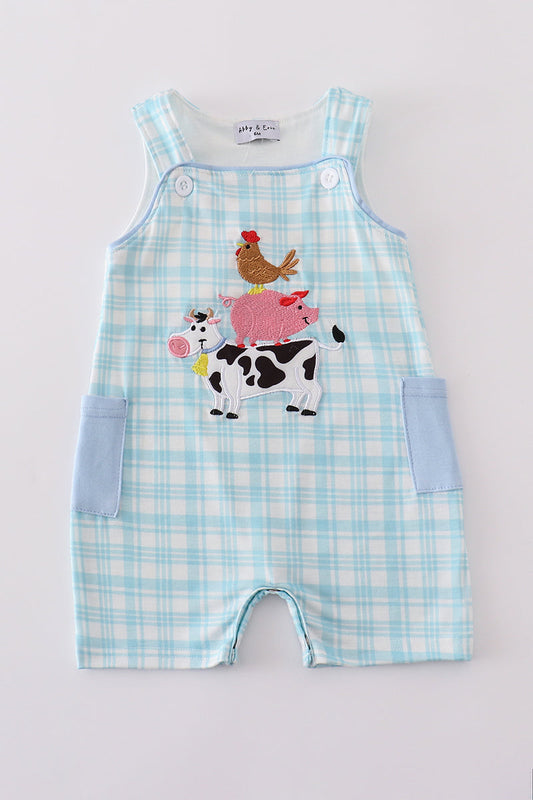 Farm Cow Pig Chicken Embroidery Plaid JonJon Honeydew