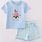 Farm Cow Pig Chicken Embroidery Plaid Short Set Honeydew