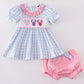 Blue Character Plaid Girl Bloomer Set Honeydew