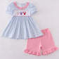 Blue Character Plaid Girl Short Set Honeydew